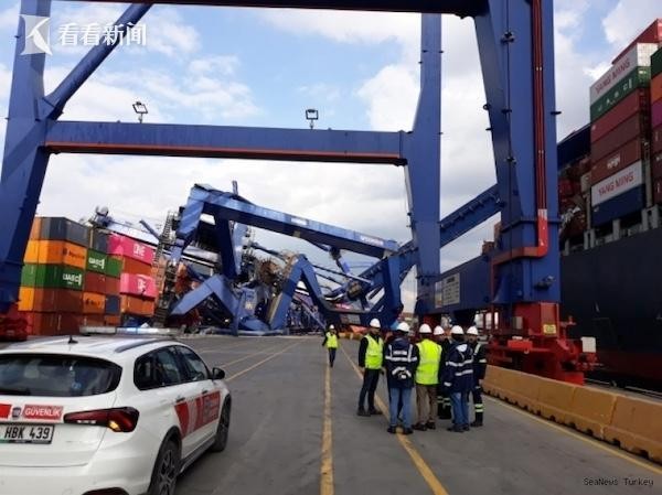 闯祸了！台集装箱货轮撞倒土耳其港口3台起重机